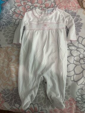 Little English Smocked Pink Polka Dot Baby One-Piece Romper